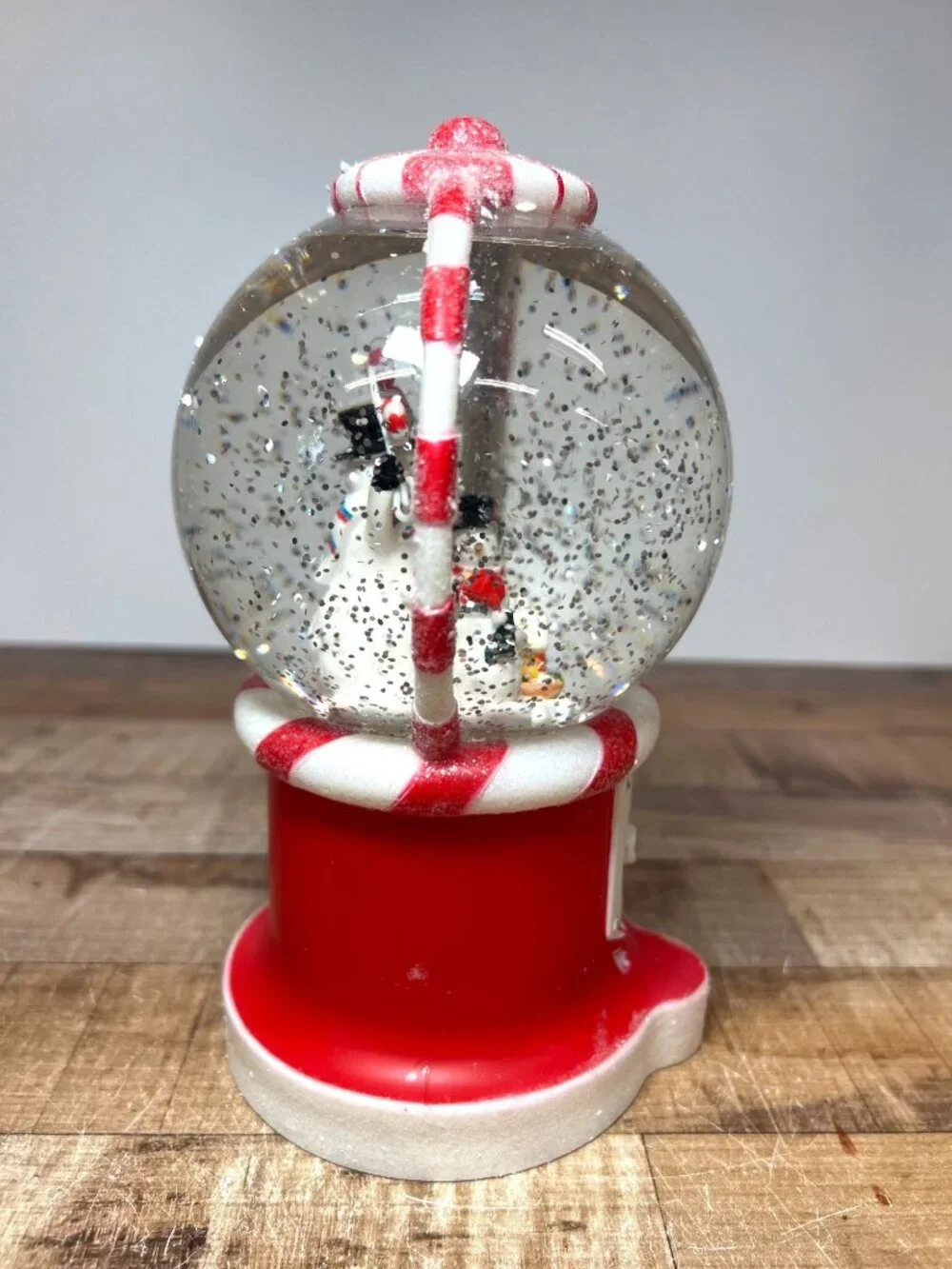 Gumball Machine Snow Globe Glitter & Snowman Candy Cane Design Holiday Lights Up